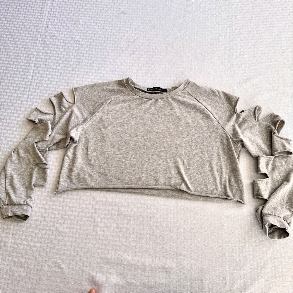 Zanzea XXL Gray Cold Shoulder Cropped Sweatshirt Top